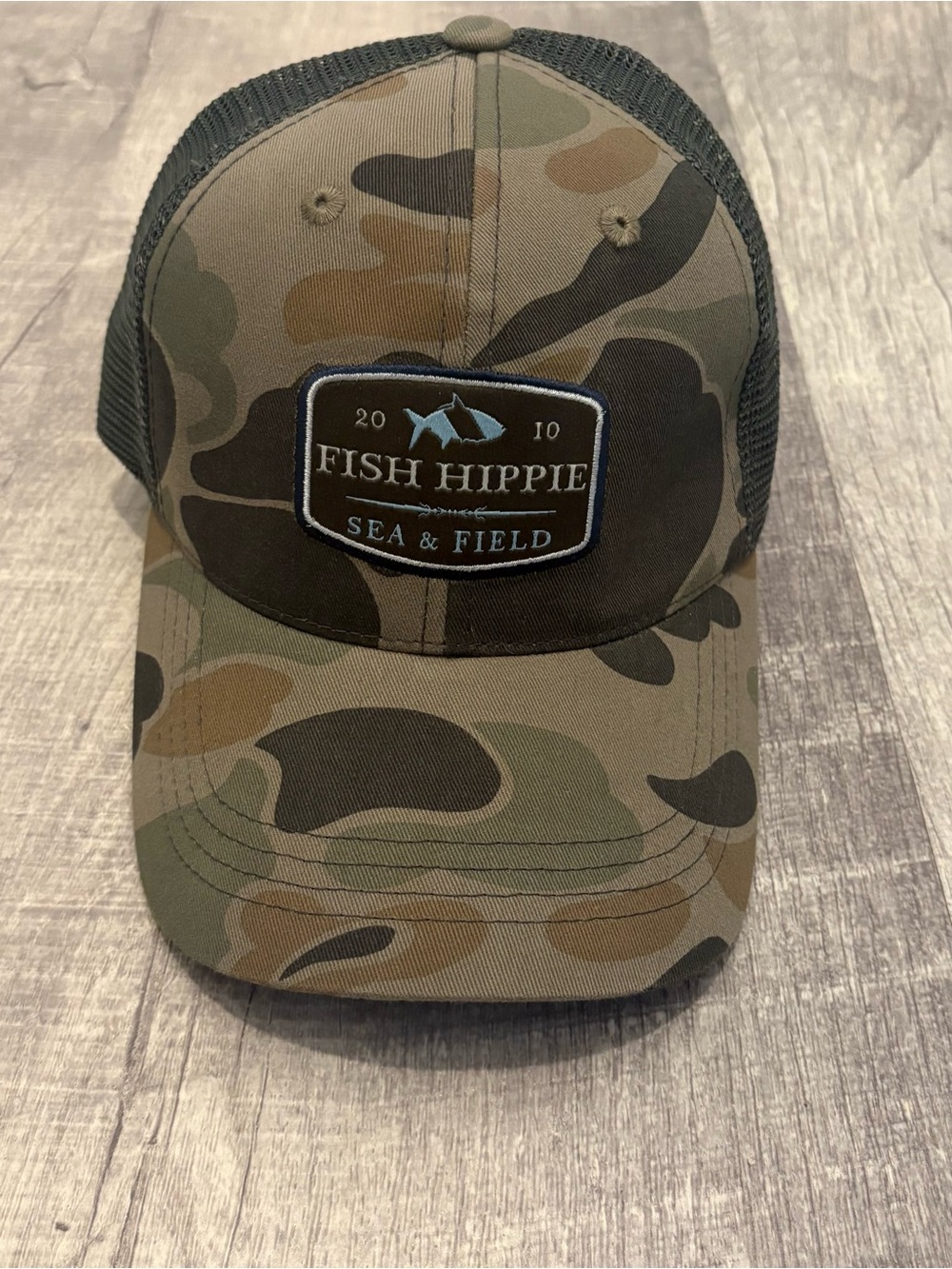 Fish Hippie Sea & Field Camo Trucker Hat Velcro Adjustable Mesh Fishing Cap